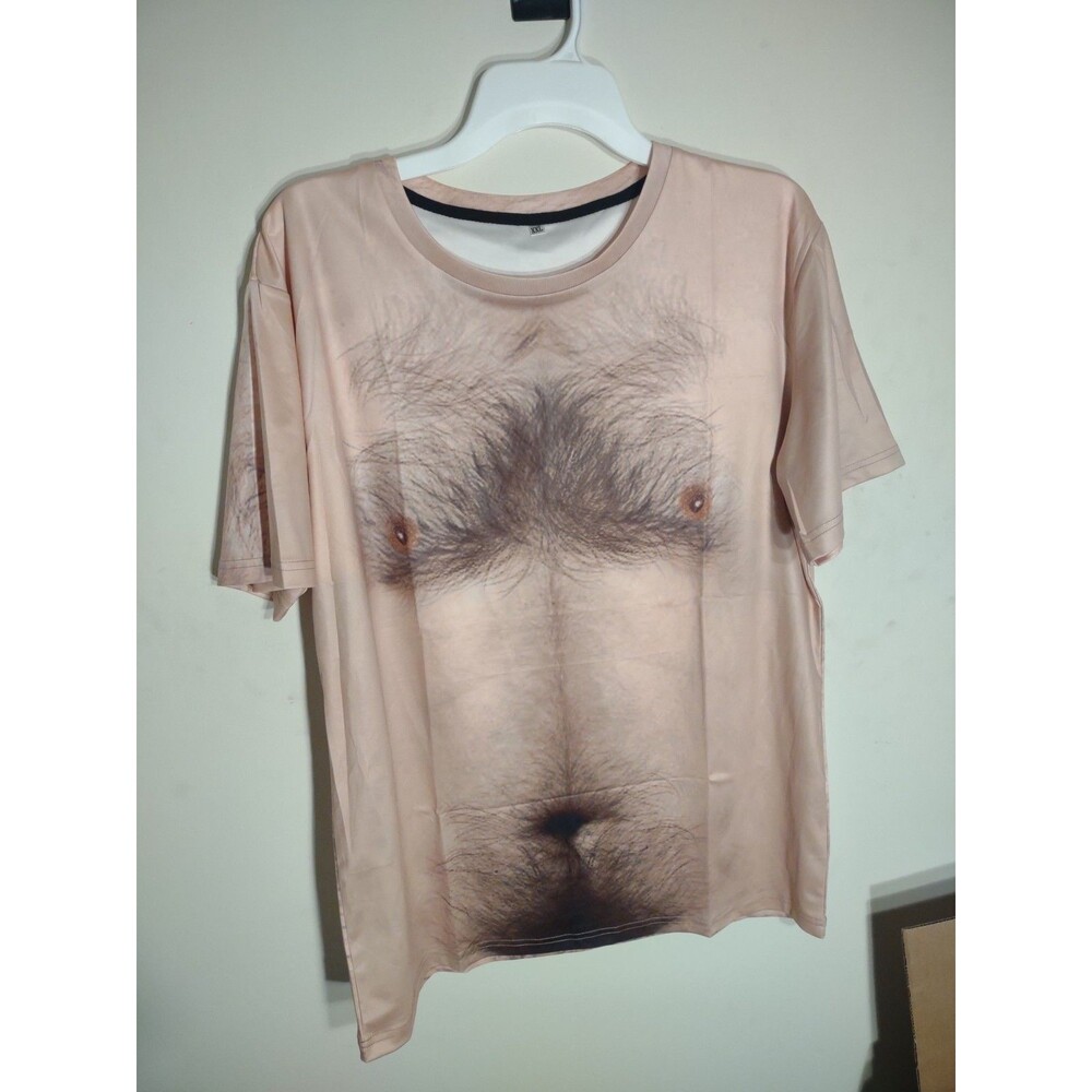 Gag Gift Hairy Chest Mens Short Sleeve Funny Tops Tee Cosplay XXL